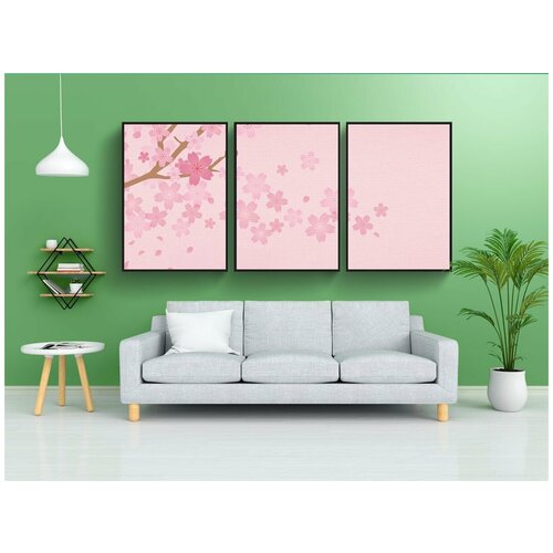 фото Набор модулных постеров для интерьера "цифровой бумаги сакура, цветение вишни, розовый" 60x90 см. в тубусе, без рамки lotsprints