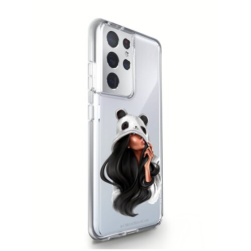 фото Прозрачный силиконовый чехол musthavecase для samsung galaxy s21 ultra panda girl/ панда для самсунг галакси с21 ультра противоударный