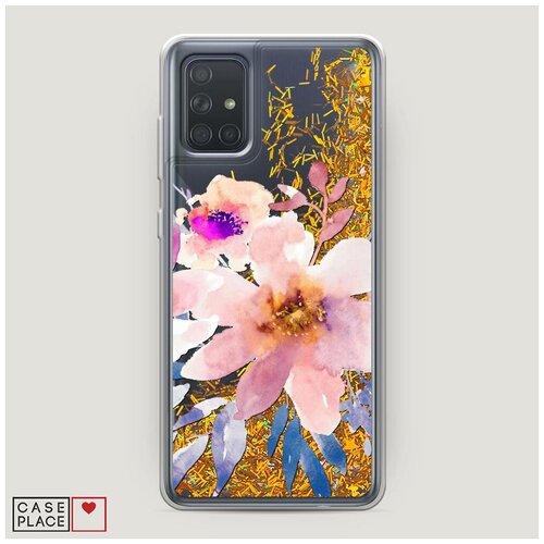 фото Чехол жидкий с блестками samsung galaxy a71 цветочная фантазия 6 case place
