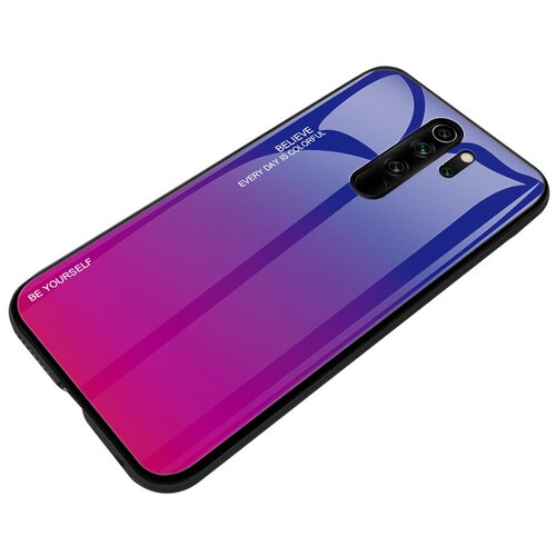 Чехол-бампер силиконовый Mypads для Samsung Galaxy A7 (2018) SM-A750FN/ DS с закаленным стеклом на заднюю крышку телефона «Градиент» фиолетовый
