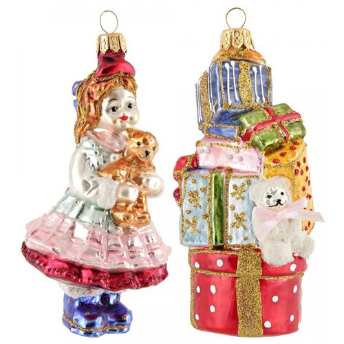 фото Набор елочных игрушек irena co девочка с куклой и гора подарков 62276, разноцветный, 2 шт.