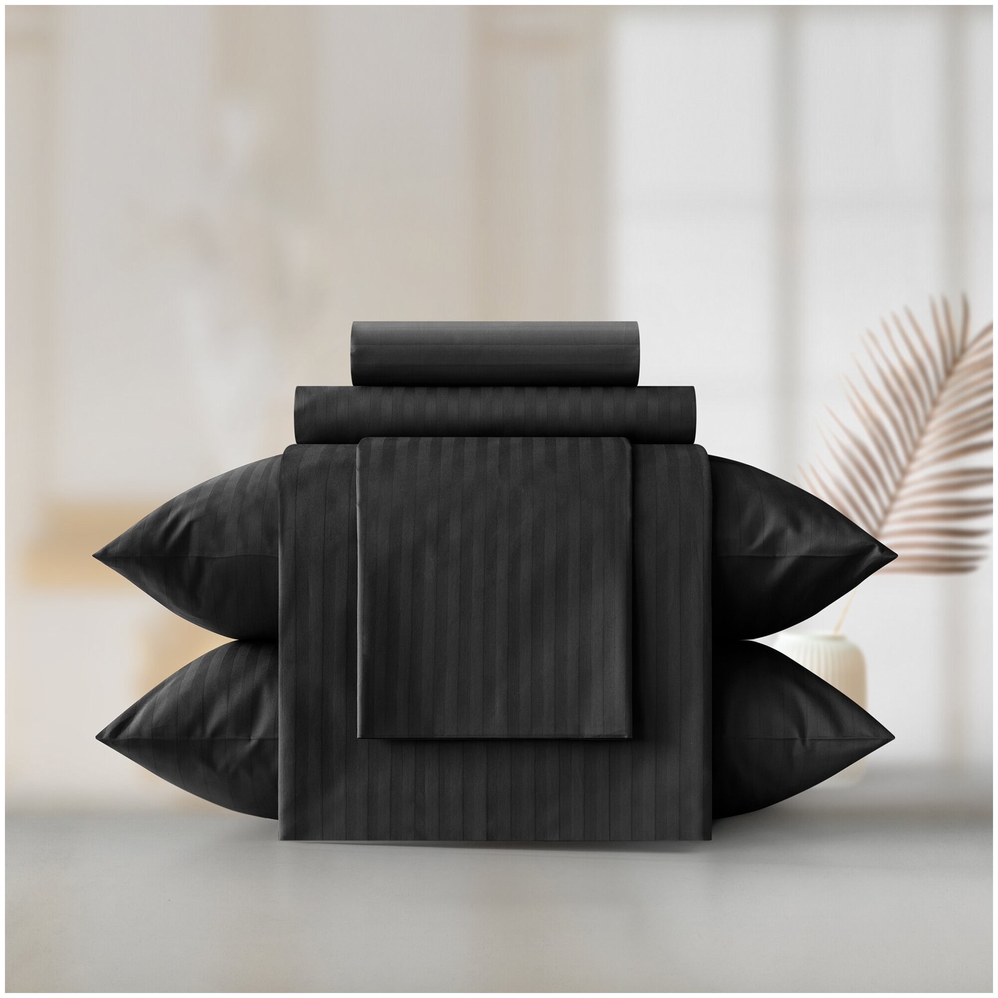 Комплект постельного белья Verossa Stripe, евростандарт, страйп-сатин, black - фотография № 8