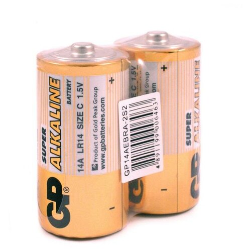 Батарейка GP Super, средняя, C LR14 (2 штуки) алкалиновые батарейки energizer c base plus lr14 – 2 шт