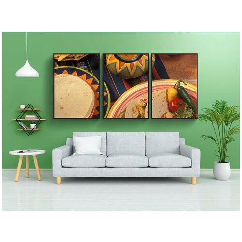 фото Набор модулных постеров для интерьера "тако, лепешки, напиток" 60x90 см. в тубусе, без рамки lotsprints