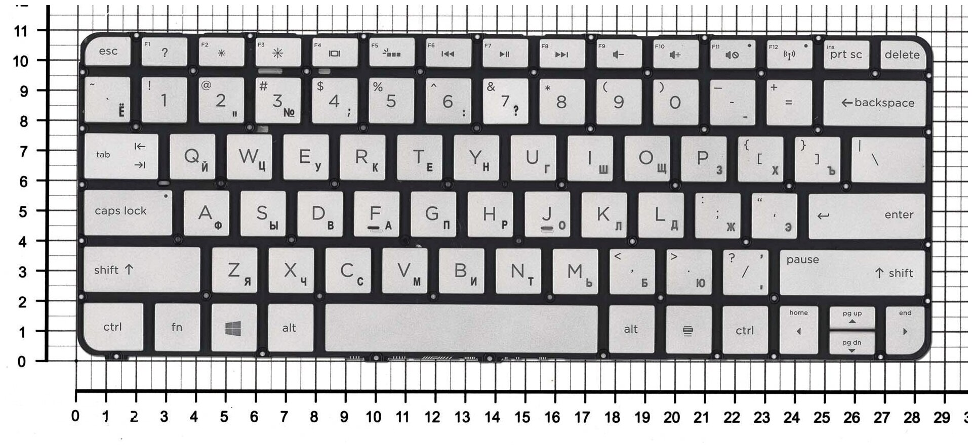 Клавиатура для ноутбука HP Spectre 13-3001ee серебристая с подсветкой
