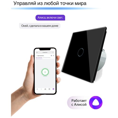Умный мощный выключатель с Алисой Easy Tech без нуля и С нулем на 1000W на 1 группу света с металлическим корпусом Tuya Wi-Fi черный 188100₽