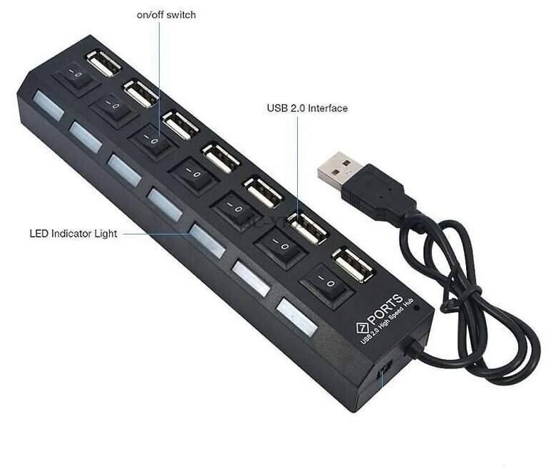 USB Hub разветвитель на 7 USB с выключателями (Белый)