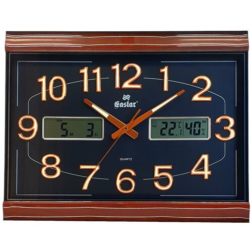 Часы настенные большие с календарем температурой и влажностью с плавным ходом прямоугольные Gastar T 5115 B размер 52х41 см