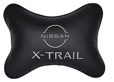 Автомобильная подушка на подголовник экокожа Black с логотипом автомобиля NISSAN X-Trail (new)