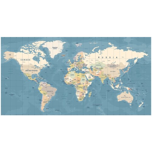 Фотообои Уютная стена Политическая карта мира на английском языке 520х270 см Виниловые Бесшовные (единым полотном)