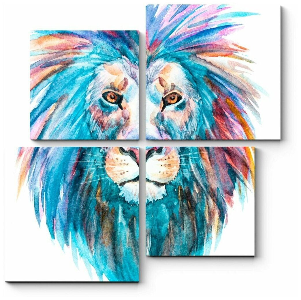 Модульная картина Радужный лев, акварель 100x100
