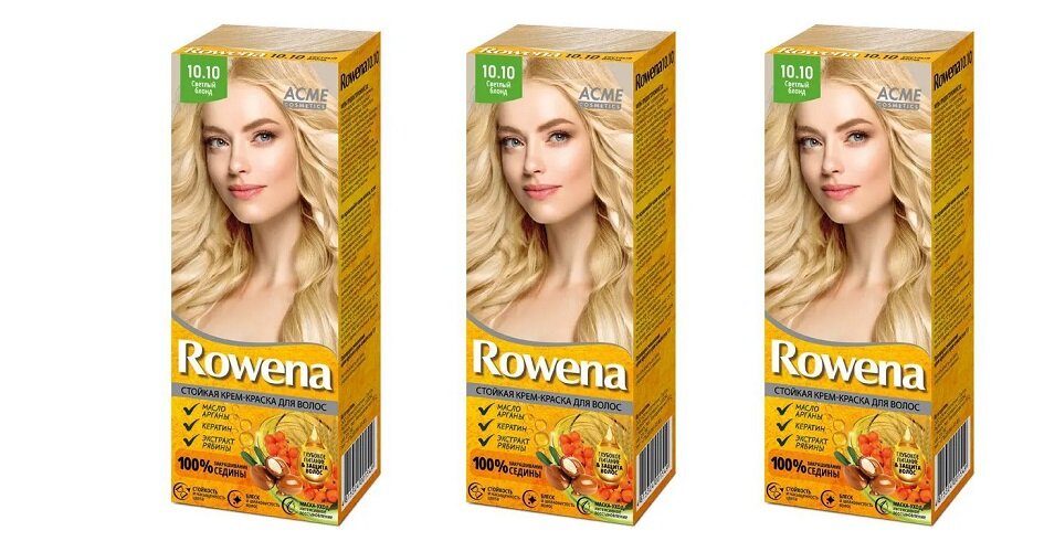 Стойкая крем-краска для волос Rowena, тон 10.10 светлый блонд, 115 мл, 3 шт.
