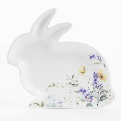 Блюдо, 22х21 см, керамика, белое, Кролик и цветы, Easter