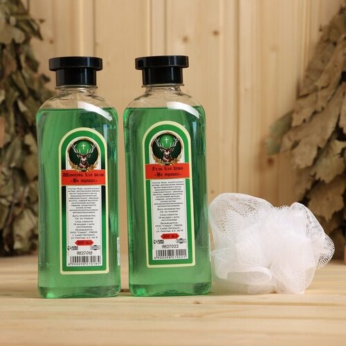 Набор для бани На травах 3 предмета гель для душа шампунь и мочалка 491₽