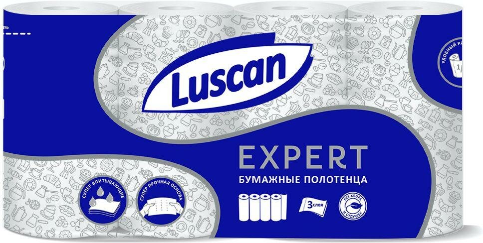 Бумажные полотенца Luscan, рулонные, трёхслойные, 4 рулона по 11.25 метров