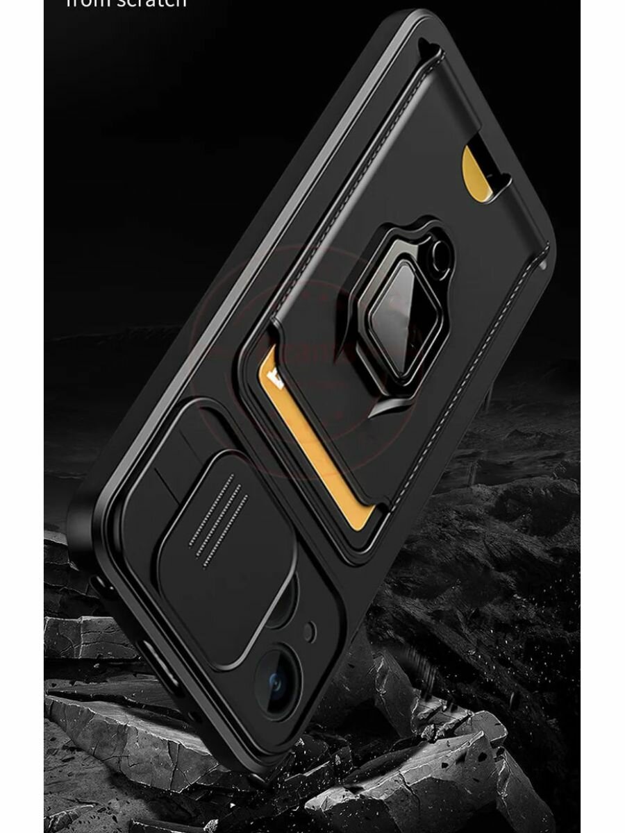 Hold чехол с картой кольцом магнитом и защитой камеры iPhone XR Черный — фото 1
