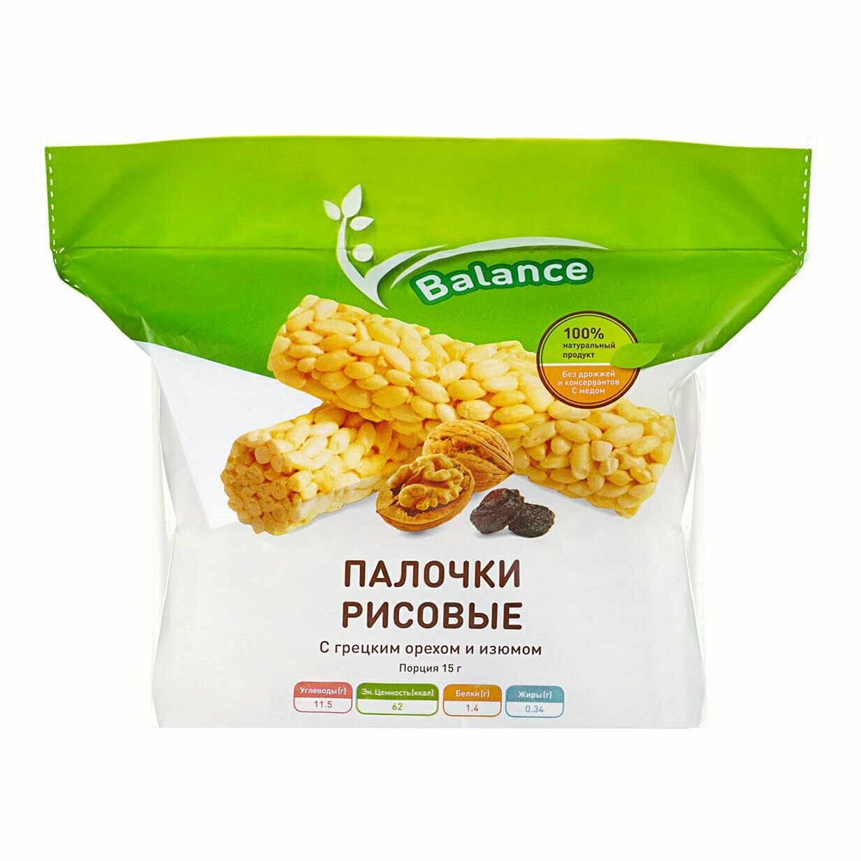 Рисовые палочки Balance с грецким орехом и изюмом 90 г