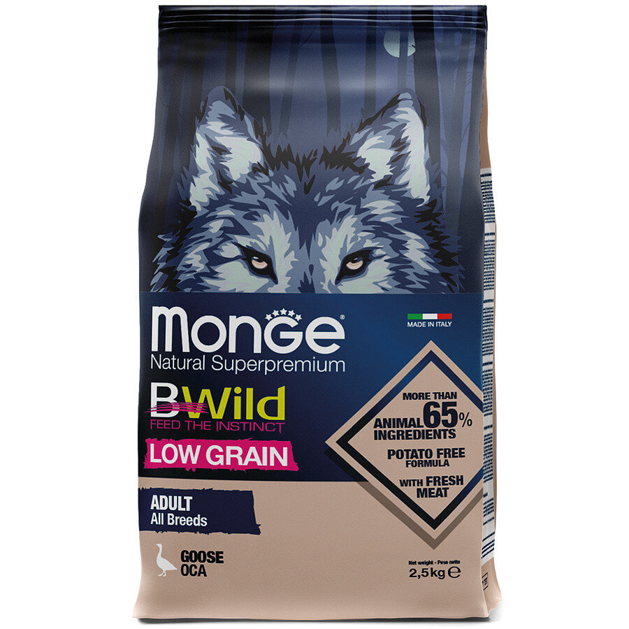 Сухой корм Monge Dog BWild Low Grain низкозерновой из мяса гуся для взрослых собак всех пород 2,5 кг Monge 8009470012102
