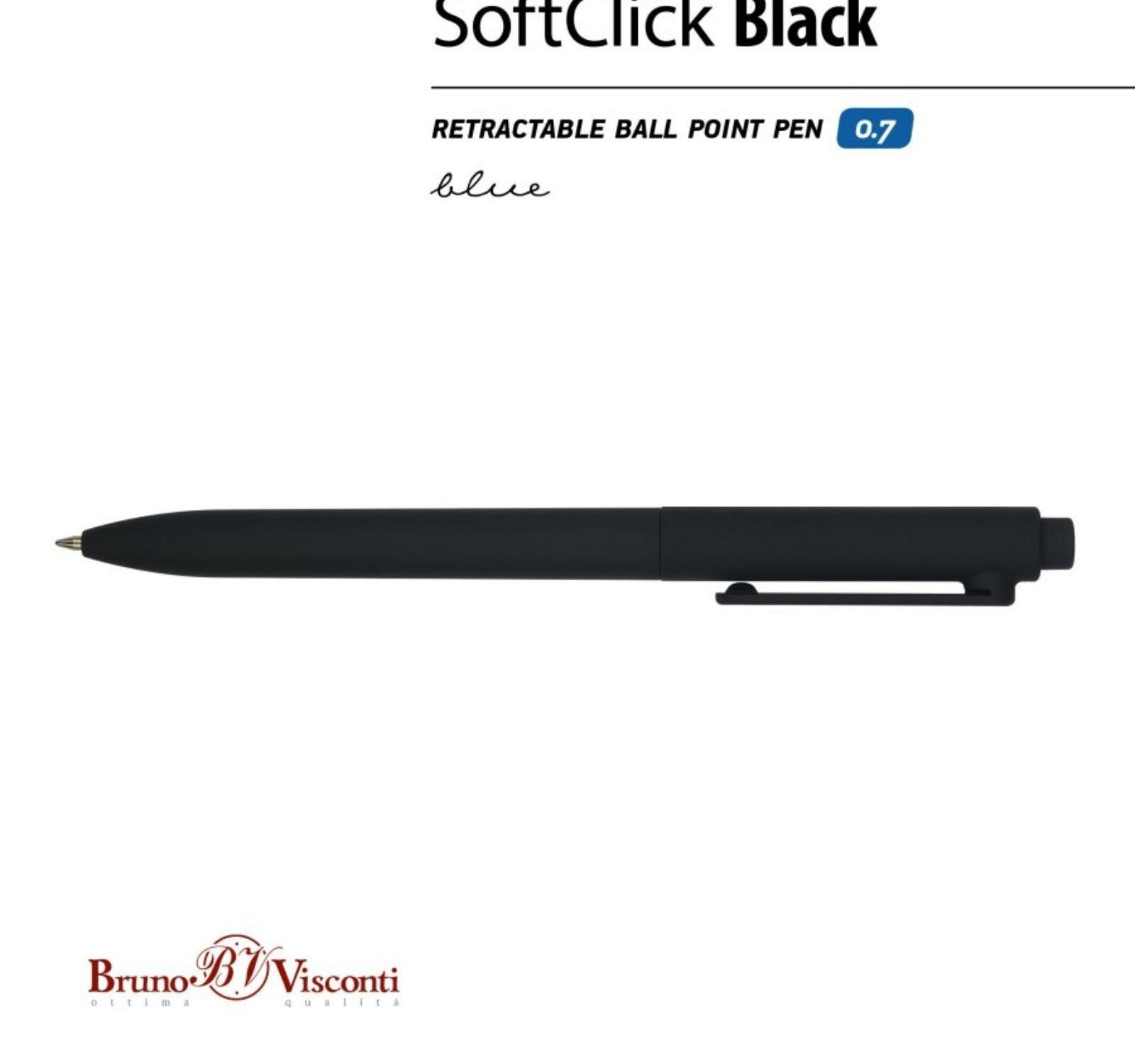 Ручка шариковая автоматическая SoftClick. Black, синяя Bruno Visconti - фото №8