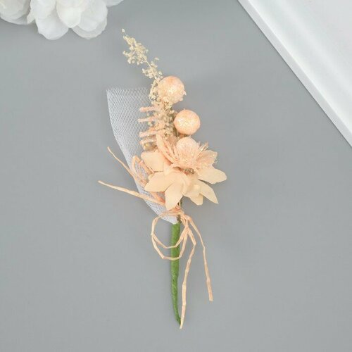 Букет декоративный Хризантема с блеском 5х9 см персиковый комплект из 48 шт 1954₽