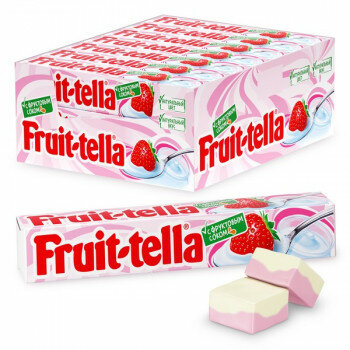Fruittella Жевательные конфеты Клубника-йогурт с фруктовым соком, 41 г, бумажная обертка, 21 шт. в уп, 21 уп.