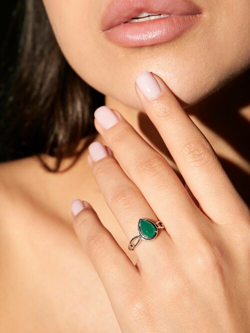 Перстень SKAZKA Natali Romanovoi зеленое с большим камнем, серебро, 925 проба, родирование, агат, размер 19, зеленый