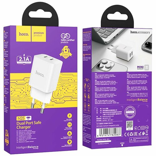 Сетевое зарядное устройство Hoco N25 2xUSB 2.1A - белый зарядное устройство hoco rc6 white