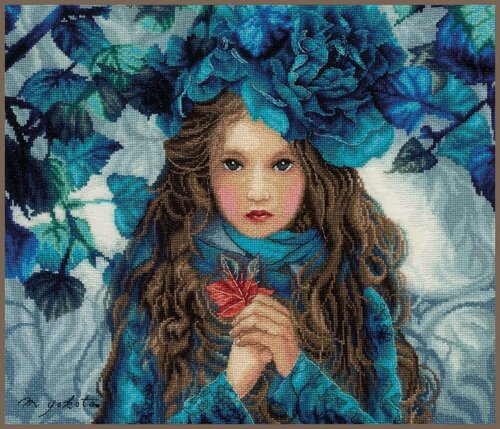 Изображение товара PN-0188640 Набор для вышивки крестом LanArte Blue Flowers Girl "Девушка с голубыми цветами"