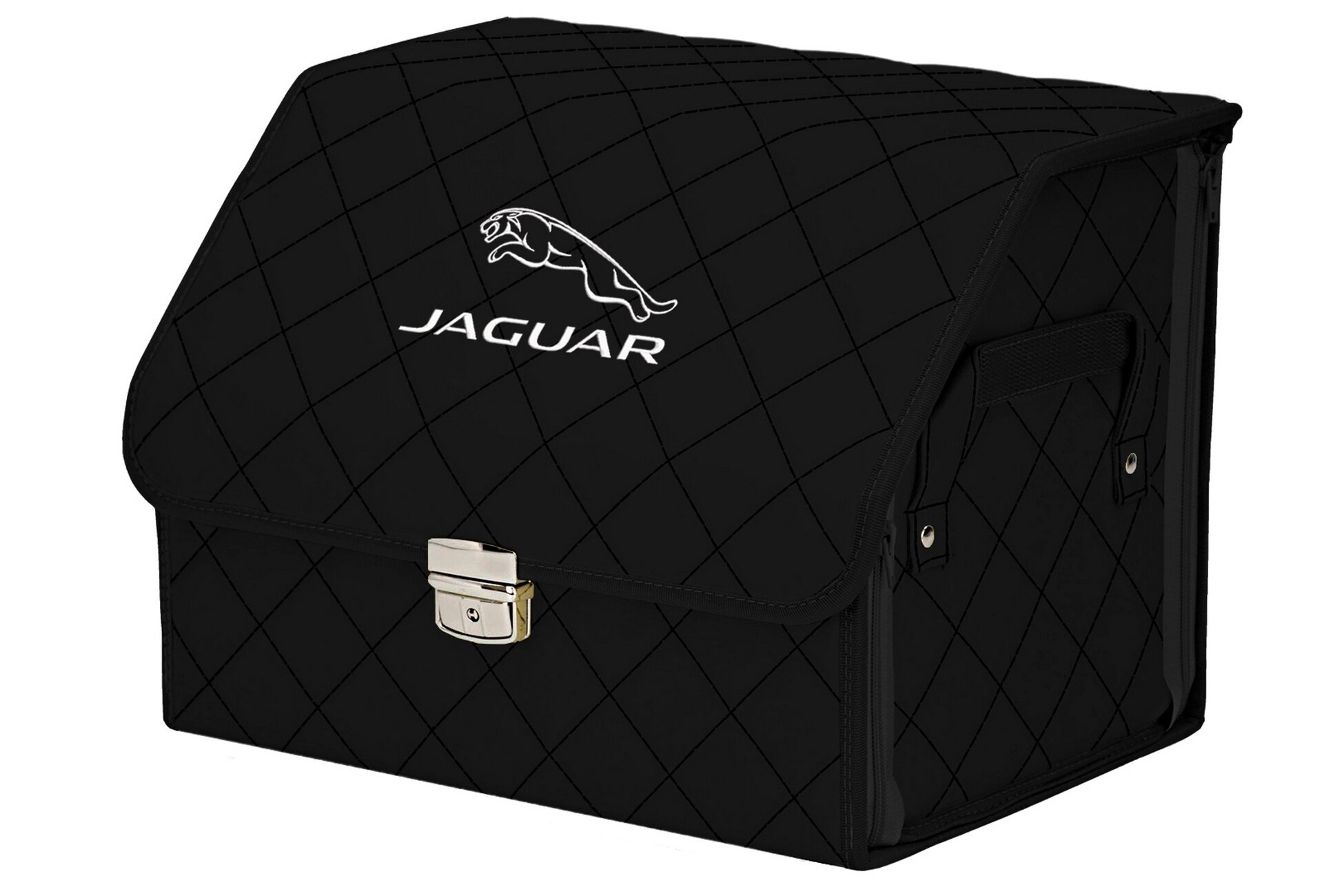 Органайзер-саквояж "Союз Премиум" в багажник Jaguar (Ягуар), размер M. Цвет: черный с черной прострочкой Ромб.