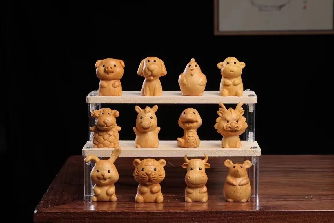Деревянные фигурки животных 12 знаков зодиака A Set