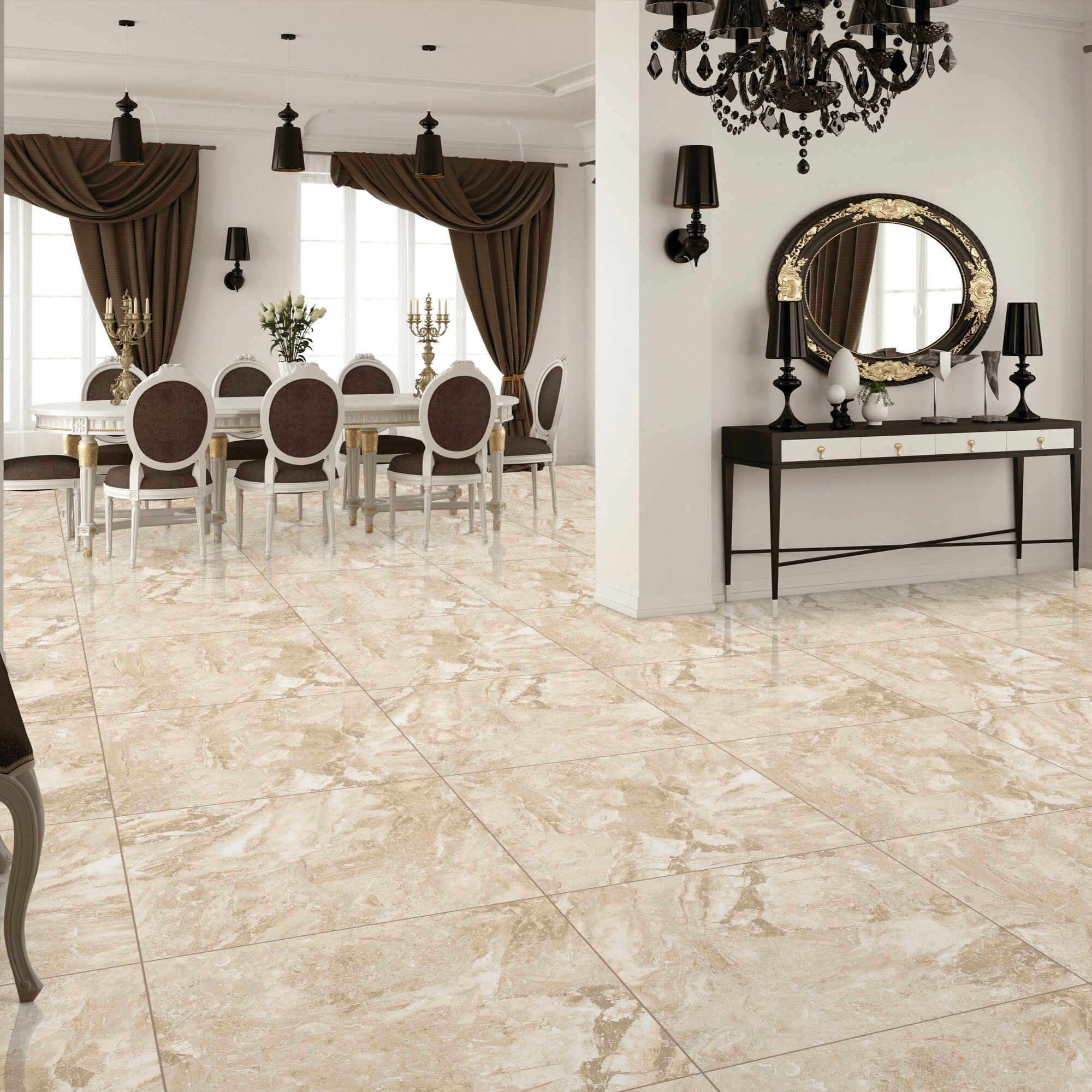 Керамогранит PRIMAVERA Brecia Ivory PR104, полированный, 60 на 60 см, упаковка 1.44м2/4шт./уп.