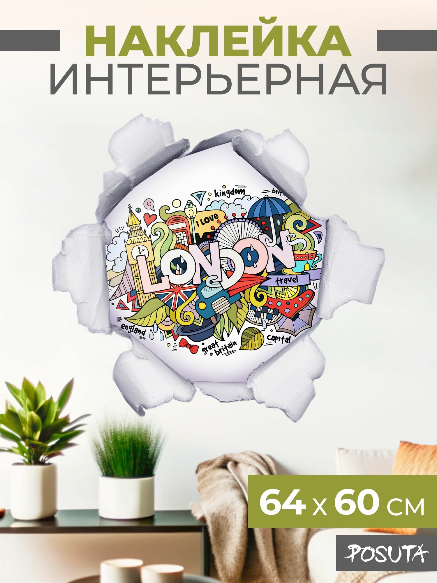 Наклейка интерьерная на стену для декора Лондон