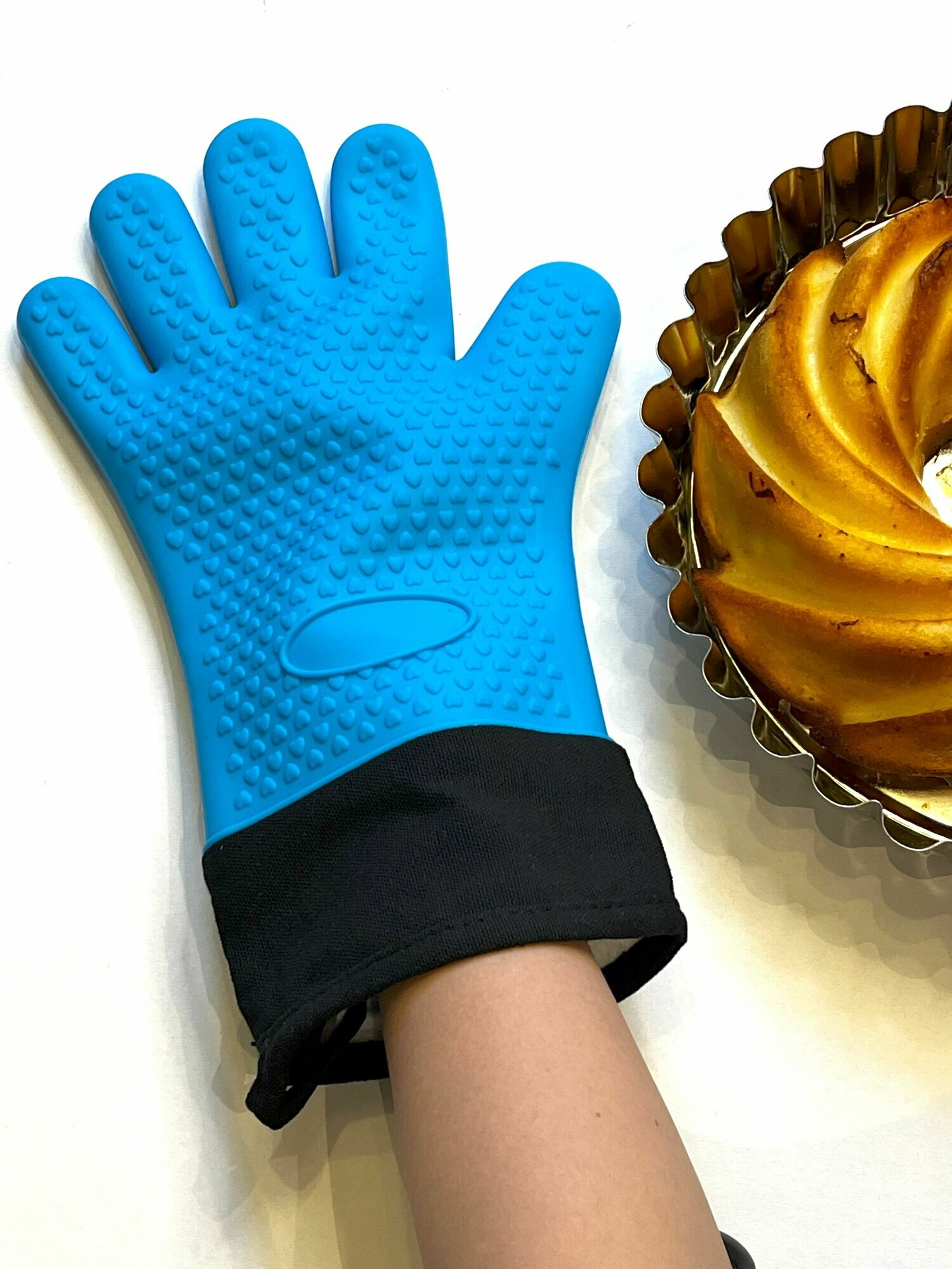 Прихватки кухонные силиконовые, перчатка, с тканевой подкладкой — фото 1