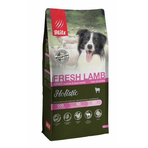 Сухой корм  со свежим ягненком Blitz Holistic Fresh Lamb для взрослых собак средних и крупных пород 12 кг