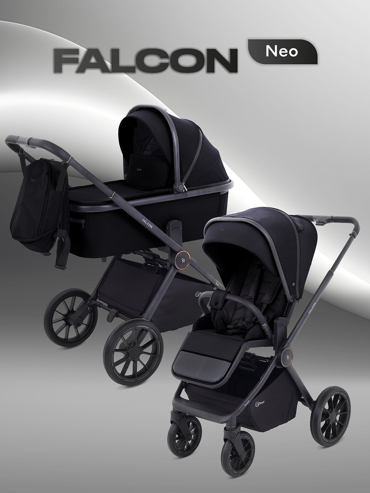 Коляска для новорожденных 2 в 1 RANT "FALCON NEO" RA108 Black