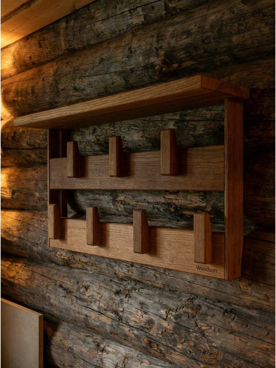 Вешалка для бани Семирамида Woodson дуб, 34*60 см, настенная — фото 1