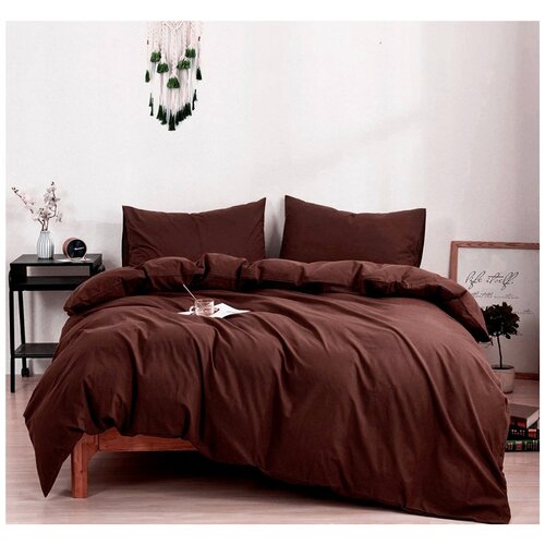 фото Комплект постельного белья grazia-textile 2 спальный коричневый с простыней 180 см на резинке, сатин, наволочки 50x70 2 шт. grazia textile