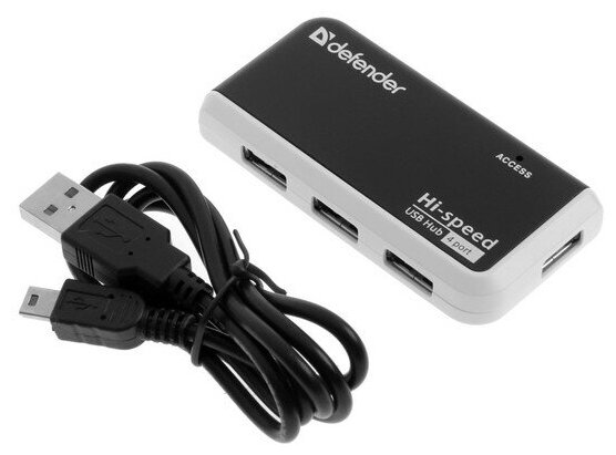 Разветвитель Defender Quadro Infix USB20 4 порта кабель 08 м чёрно- белый