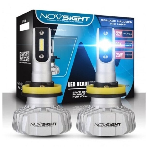 Светодиодная лампа Novsight N15 H16 цоколь PGJ19-3 50Вт 2шт 6500К 10000Лм белый свет LED автомобильная