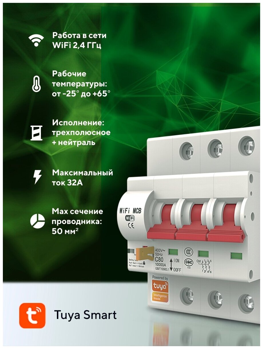 Умный WIFI автоматический выключатель PS-link MCB-3P - фотография № 4