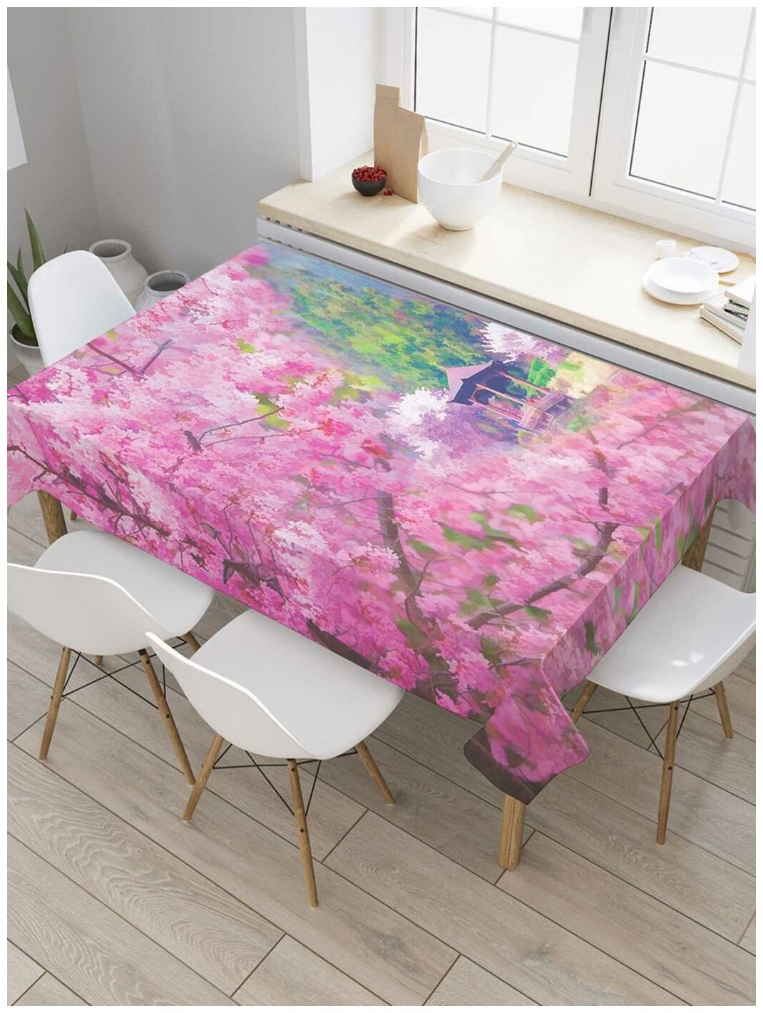 Прямоугольная водоотталкивающая скатерть на стол "Тайное цветение" 145х180, JoyArty