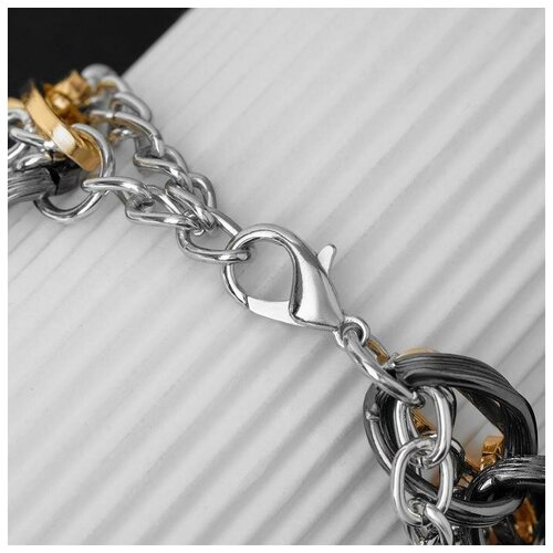 фото Браслет "цепь" переплетения, многоярусный, цвет золотисто-серебряный в сером металле,19см queen fair