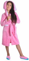Халат детский домашний махровый банный для мальчика, для девочки с поясом на запах с капюшоном с ушками зайчик S-family цвет розовый размер 34/36