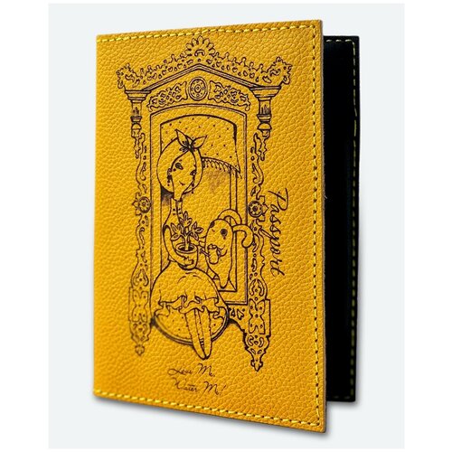 фото Обложка для паспорта kaza, натуральная кожа, подарочная упаковка, желтый