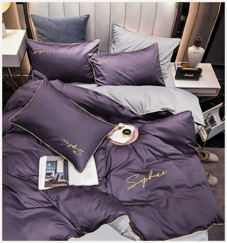 Изображение товара Постельное белье евростандарт двуспальное /Сатин, Жатка/ простыня 220x240/ пододеяльник 200x220/ 4 Наволочки 50x70-2, 70x70-2