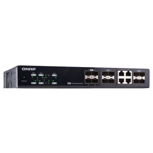 QNAP Коммутатор QNAP QSW-M1204-4C Managed 10 Gbps switch with 12 SFP + ports, 4 of which are combined with RJ-45, throughput up to 240 Gbps, JumboFrame support.