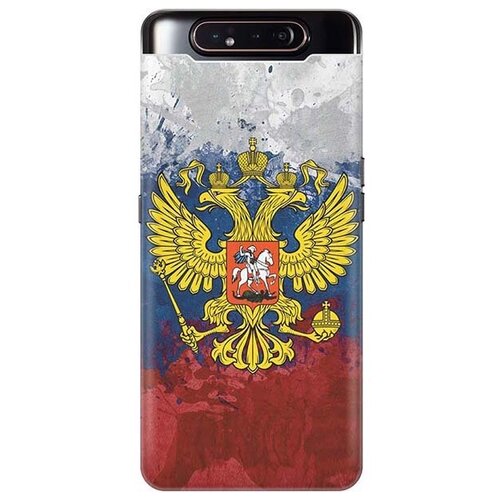 фото Ультратонкий силиконовый чехол-накладка для samsung galaxy a80 с принтом "герб и флаг рф" gosso