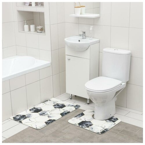 фото Набор ковриков для ванной и туалета "мраморные грани", 2 шт: 50x80 см, 40x50 см savanna