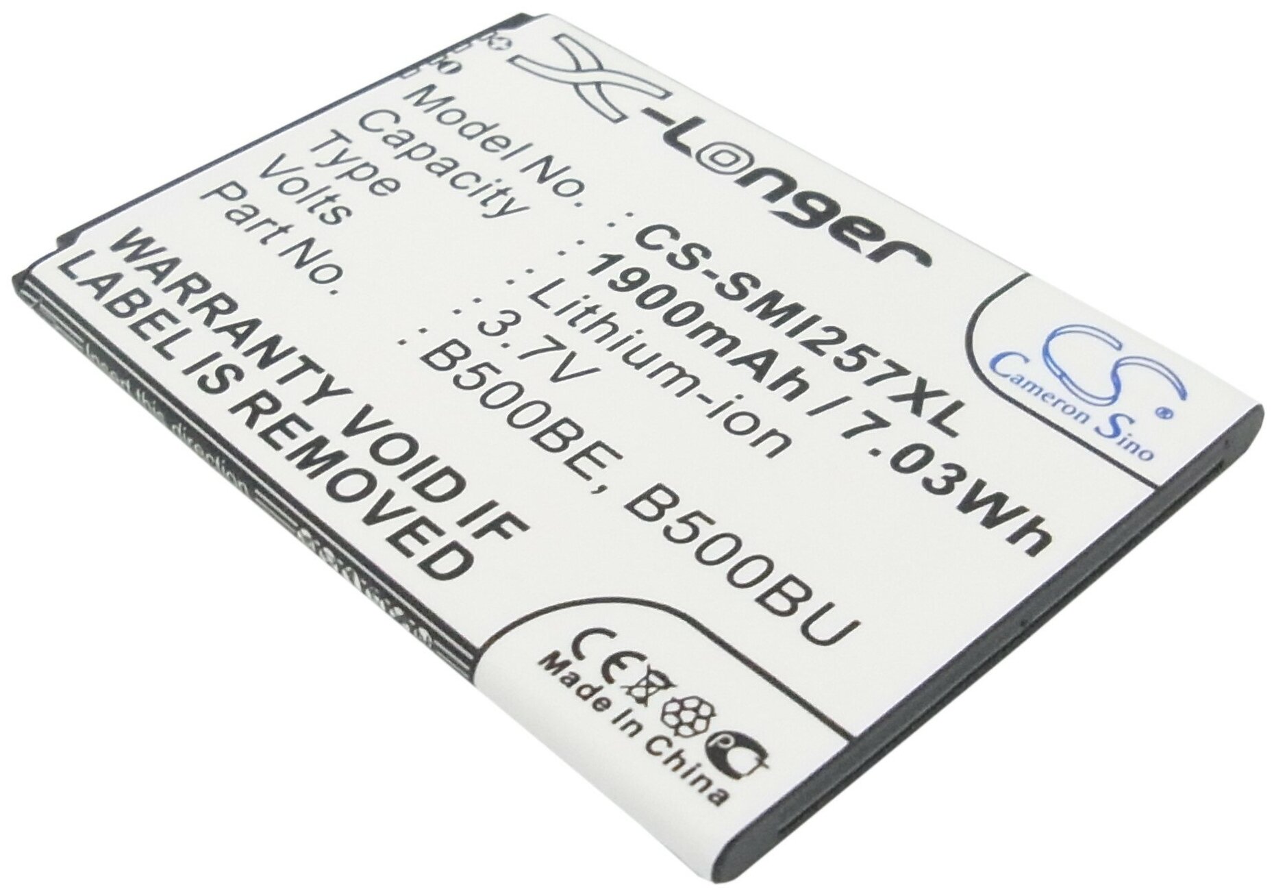 Аккумулятор CameronSino CS-SMI257XL для Samsung Galaxy S4 mini GT-I9190 3.8V 7.03Wh (1900mAh) 4 pin