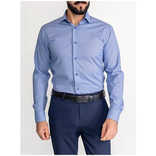 фото Рубашка мужская длинный рукав greg 213/131/5577/z/1p, полуприталенный силуэт / regular fit, цвет голубой, рост 174-184, размер ворота 42